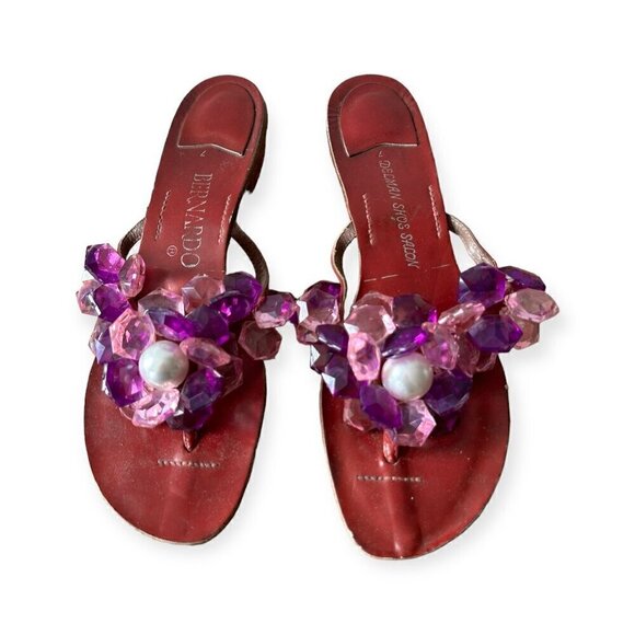 Vintage Bernardo for Delman Flat Sandals with Lucite Ornaments, Size 7 - Picture 2 of 11
